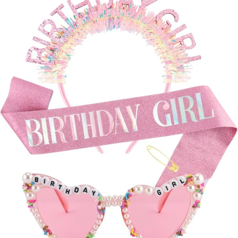 Birthday Sash Glitter - Écharpe d'anniversaire pour fille, serre-tête à